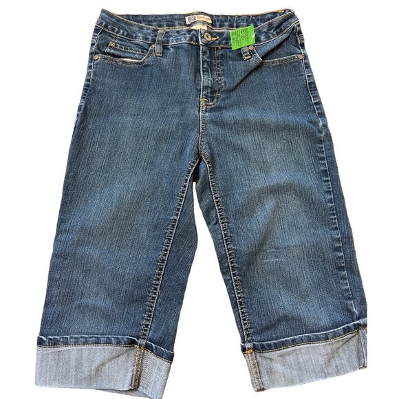 Faded Glory Womens Jean Long Shorts Size 4 Dark Denim Stretch Cotton Blend With - Picture 1 of 7